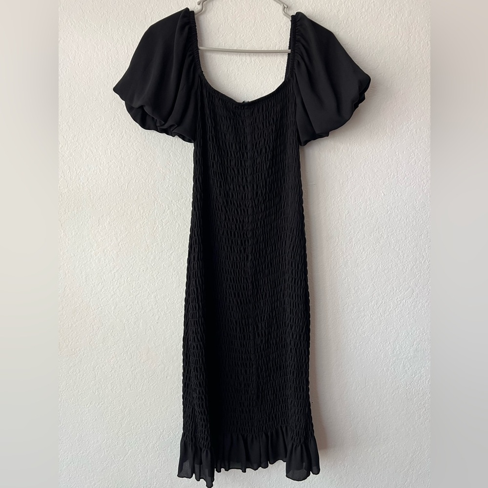 Trixxi Black Midi Dress with Puff Sleeves